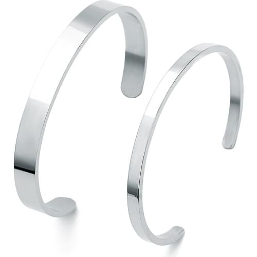 1PC 4mm 8mm Width Surface Blank Cuff Bracelet Bangles For Women Men Silver Color Stainless Steel Open Bangle Viking Jewelry