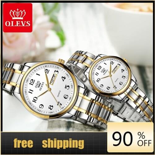 OLEVS Lovers Clocks at the Forth Lust Clock Men and Women Calendar Week Steel Saat Reloj Mujer Hombre Couples'Watch couple gift