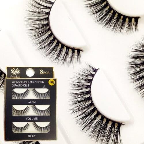 D08 3pcs 3D False Eyelashes hand made fake lashes black cotton stalk natural long soft eye lash reuse daily eye extension