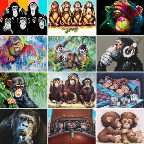Evershine 5D DIY Diamond Painting Monkey Animals Rhinestone Embroidery Cross Stitch Kit Mosaic Diamond Art Home Decoration