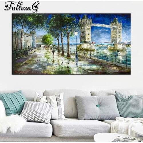 FULLCANG Abstract castle bridge diy diamond painting cross stitch full square round drill rhinestone embroidery kits FG0048