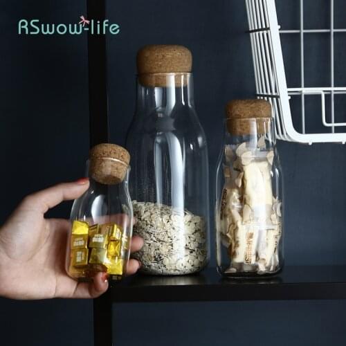 Japan Style Cork Coffee Bean Flavor Sealed Tank Tea Condiment Receiving Bottle Food Glass Jar Storage Containers Kitchen Items