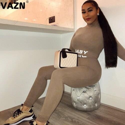 VAZN 2020 Hot Sales Sexy Energy Elastic Turtleneck High Waist Full Sleeve Top Long Pants Tracksuits Skinny Women 2 Piece Set