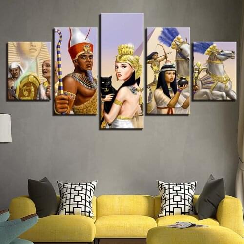 HD Prints 5 Pieces Wall Art Pyramid Egyptian Canvas Painting Modular Figure Pictures Home Decor For Living Room Artwork Poster