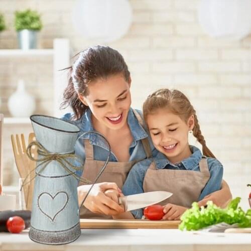 Imitation Rustic Metal Flower Vase, Shabby Chic Vintage Farmhouse Jug Vase, Country Galvanized Milk Can Holder For Home Decor