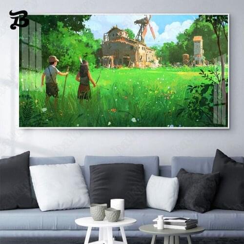 Canvas Painting Wall Art Animation Painting Romantic Couple Movie Landscape Art Posters Prints for Living Room Home Decoration