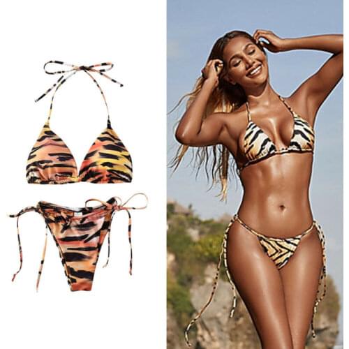 2020 Women Sexy Tiger Print Two Piece Bikini Set Female Swimsuits Bathing Suit Swimwear Beachwear Swim Wear