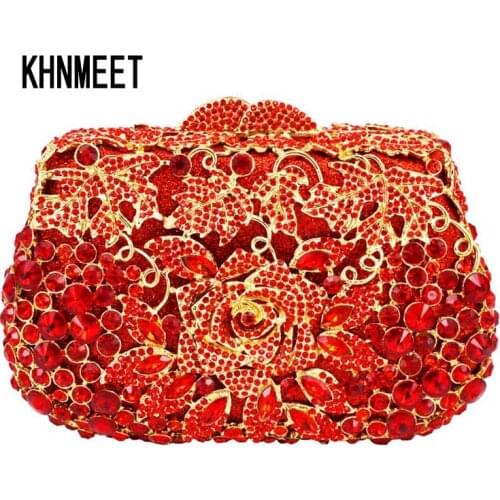 Red Clutch Evening Bag Female Feast pochette Purse Women Wedding Clutch Purse Box paquet Stylish Rhinestone Clutch Bag SC530