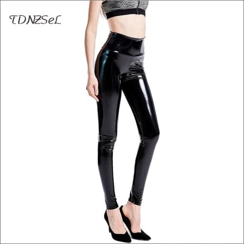 Women High Waist Seamless Legging Black Latex Stretch Sexy Faux Leather Pants Pencil Office Lady Skinny Trousers Autumn Custom