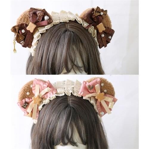 Lolita Daily Bear Ear Cookies Headband Bowknot KC Hair Accessories Mori Girl Hair Hoop Cosplay Hair Clasp B1671