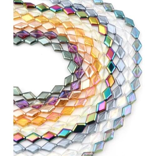 Multicolor Glass Beads Rhombus Loose Spacer Beads DIY Making Bracelets Jewelry About 15mm x 10mm,1 Strand (Approx 43PCs/Strand)