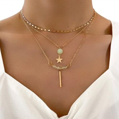Fashion Vintage Gold Crystal Stone Star Pendant Necklace for Women Sweet Clavicle Chain Necklace Jewelry Accessories