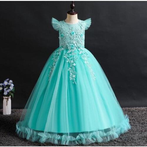 The New 2019 Beautiful Long Princess Dress for Teen Girls Girls Dresses Blue Rose Lace for Kids Wedding Party Dresses For Girls