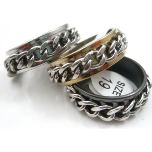 Wholesale 100pcs mixed gold-black-silver colors stainless steel chain spinner rings for men women jewelry