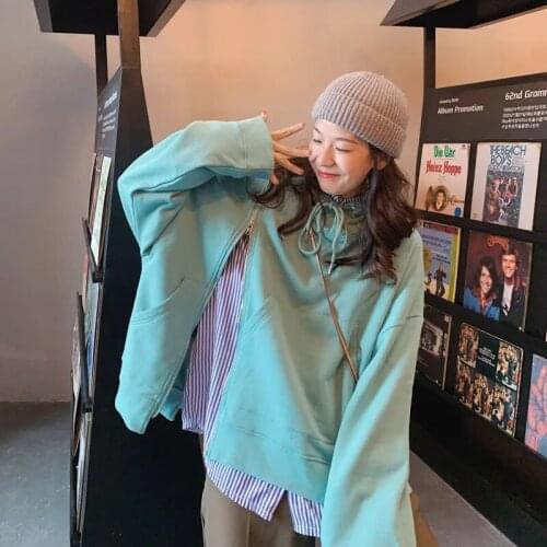 2021 Autumn Oversize Female Pullover Oversize Patchwork Fake Two Pieces Women Sweatshirt Hoodies Zipper Y2K Plus Size Clothing