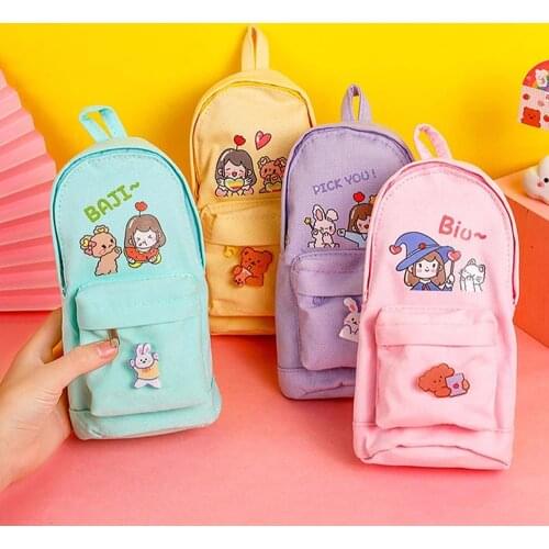 Girl Pencil Cases Canvas Cartoon Pattern Pen Holder Large Capacity kawaii Stationery Box Coded Lock Home Office School Storage B