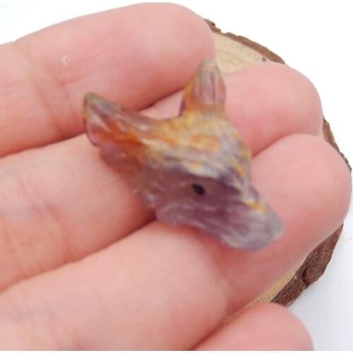 Natural Carved Amethyst Wolf Head Pendant Bead 23x17x8mm3.8g