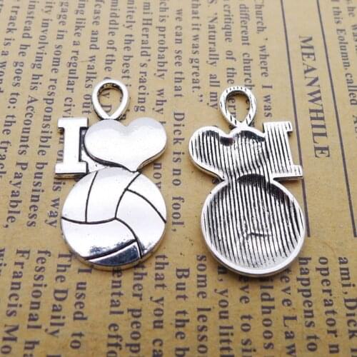 RAINXTAR Fashion I Love Volleyball Alloy Sporty Charms 17*36mm 50pcs AAC151