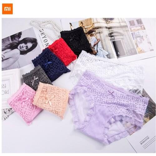 Xiaomi mija Sexy thin see-through mesh lace hollow cotton file comfortable breathable mid-waist womens triangle underwear