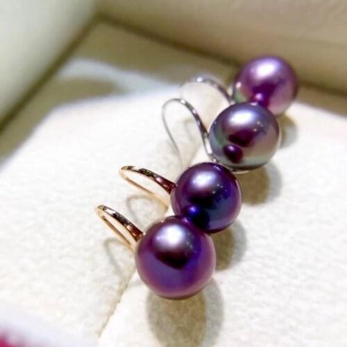D317 Fine Jewelry 10-11mm Pure 18K Gold Natural Fresh Water Purple Pearls Stud Earrings for Women Fine Pearl Earrings