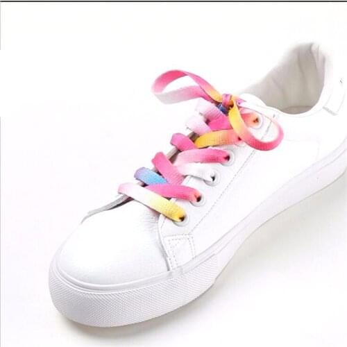 1Pair Pink Laces Rainbow Gradient Print Flat Canvas Shoe Lace Shoes Casual Chromatic Colour Shoelaces 80CM/100CM/120CM