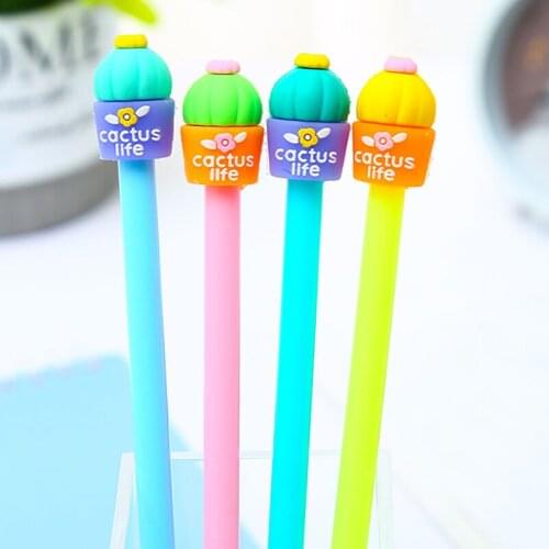 24Pcs Pretty Kawaii Cactus Gel Pens Cute Stationery Cool Funny Black Rollerball Ballpoint Back to School Stuff Thing Object Item