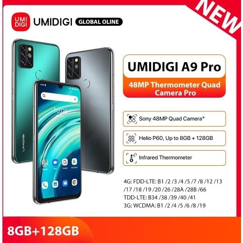 UMIDIGI A9 Pro 2021 Android 11 RAM 8GB 128GB Samrtphone 48MP AI Matrix Quad Camera Helio P60 Octa Core 6.3"FHD+ Display 4150mAh