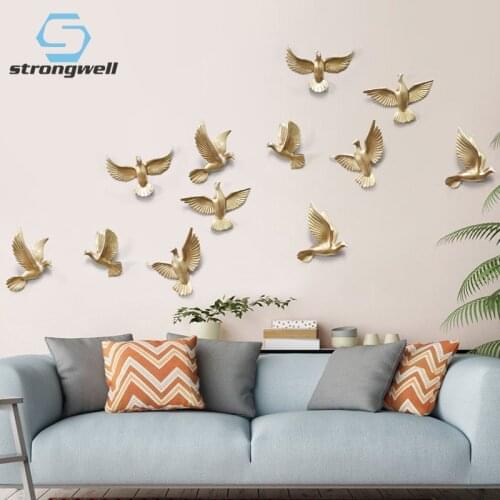 Strongwell European 3D Pigeon Wall Decoration Birdie Figurine TV Background Wall Art Living Room Home Decoration Wedding Gift