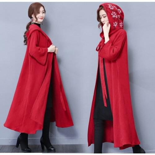 Cape Femme Poncho Female Ao Dai Vietnam Vestment Hanfu Chinese Style Dress Hooded Cape Red Hooded Cloak Women TA1278