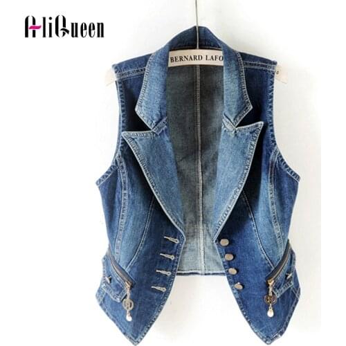 2020 Summer Female Vintage Notched Denim Jacket Vests Short Top Women Casual Jeans Vest Outwear Streetwear Girls Jean Wasitcoat