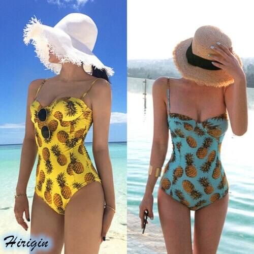 Summer Print Swimsuit HOT Women Summer Sleeveless V-Neck One Piece Swimsuit Push Up Pineapple Print Bikini Jumpsuits