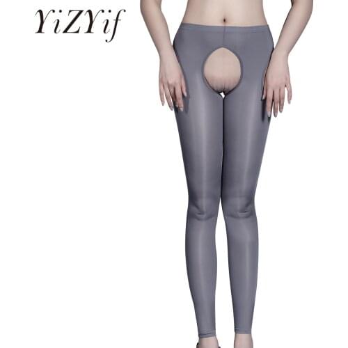 Womens Lingerie Glossy Leggings Underwear Crotchless Skinny Erotic Hot Pants Stretchy Hollow Out Elastic Waistband Nightwear