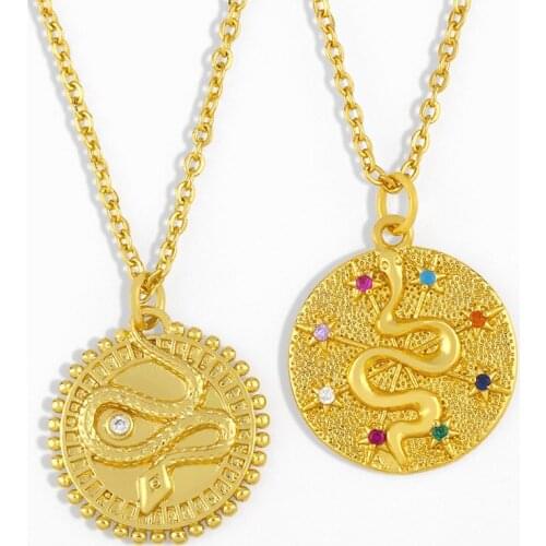 FLOLA Multicolor Snake Necklace For Women Crystal Round Animal Pendant Necklace CZ Zirconia Trendy Jewelry Female Gifts nker94