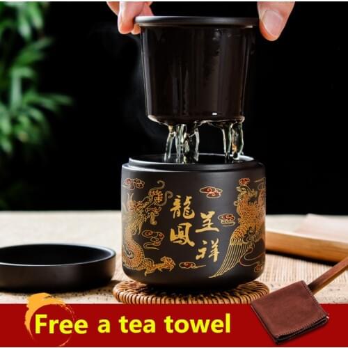 Zisha Dragon Phoenix Auspicious Quick Guest Cup 1 Pot 1 Cup Office Personal Travel Chinese Tea Set Teapot Cup Simple Tea Maker