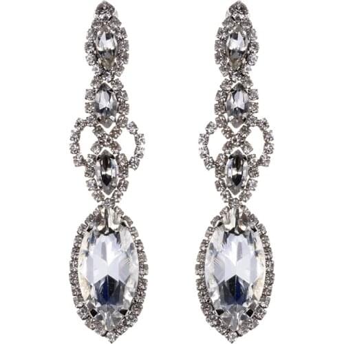 Gold Color Glass Crystal Wedding Long Earrings Floral Shape Chandelier Earrings for Women Brides Bridesmaid