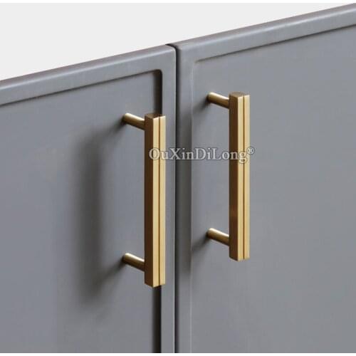 1PCS Brass Handle Nordic Light Luxury Drawer Cabinet Door Pens Wardrobe Minimalist Long Pulls Solid Pure Copper Knobs GF450