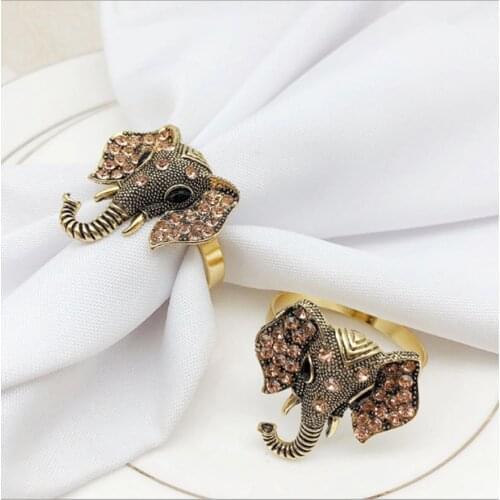 12pcs/lot Vintage elephant napkin buckle diamond animal napkin ring napkin ring holder wedding party table decoration