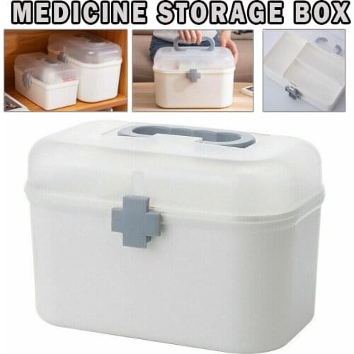 2 Tier Portable Home Emergency Medicine Storage Box First Aid Case Organizer Family Emergency Kit Box with Handle Medicine Chest