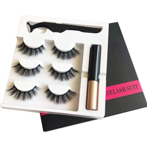 3 Pairs/set Magnetic Eyelashes 3D Mink False Lashes Magnetic Eyeliner Waterproof Liquid Tweezers Set Makeup Tool Lasting Eyelash