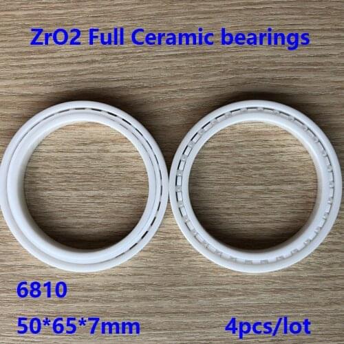 4pcs/lot 6810 50*65*7mm ZrO2 Full Ceramic bearings Zirconia Ceramic deep groove ball bearings 50×65×7mm