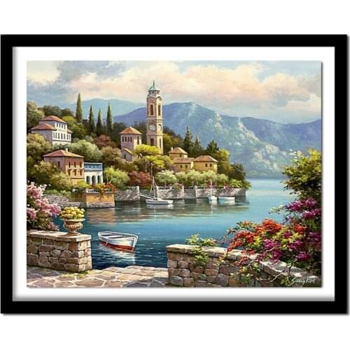 5D DIY Diamond Embroidery Scenic Diamond Painting Full Square Harbor Printed Romantic Diamond Cross Stitch Home Decor