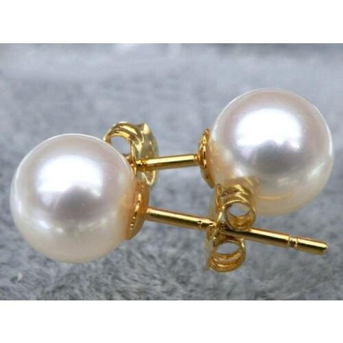 AAA+++ 7mm perfect round white akoya pearl stud earring 18k gold over silver
