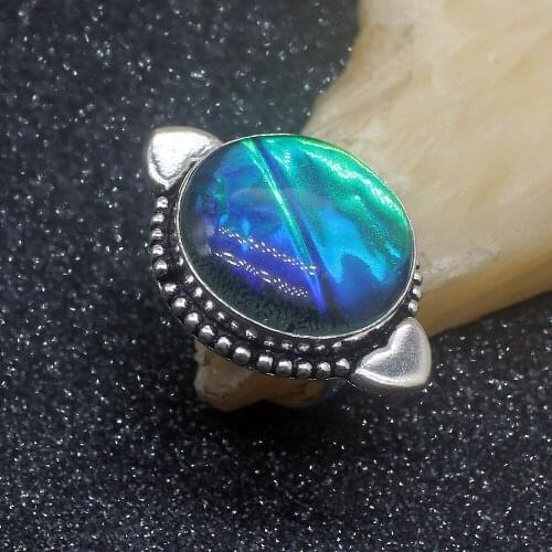 Antique Round Shape Blue Dichroic Glass Silver Color Jewelry Band Ring For Women Size 8 HD490