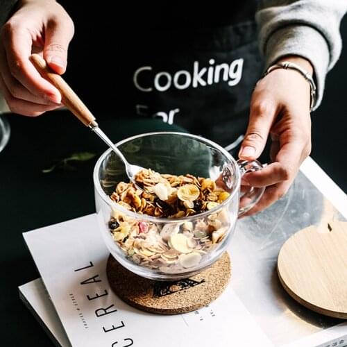 Large Glass Cup Cereal Bowl 480ml Tempered Glassl Glass Bowl Heat-Resistant Fruit Salad Ice Cream Dessert Breakfast Bowl