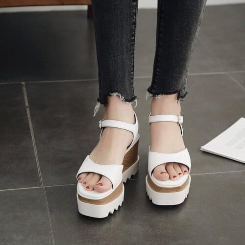 High Heel Sandal for Women Suit Female Beige Muffins shoe Square Toe Velvet Shoes All-Match Clogs Wedge Increasing Height