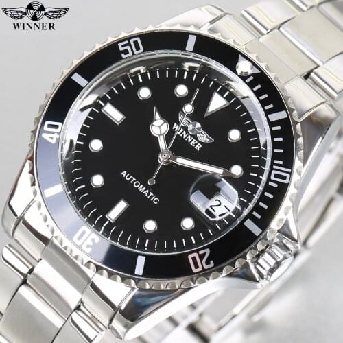 2021 Fashion WINNER Men Luxury Brand Date Display Stainless Steel Watch Automatic Mechanical Business Wristwatch Relogio Releges