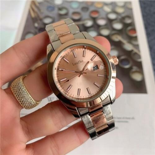 Fashion Silver Rose Brand Watch Calendar Function Stainless Steel Material Quartz Watch Dial Diameter 40mm Montre Femme Relogio