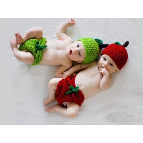 Hot Baby Photograph Props Apple Fruit Modeling Infant Hundred Days Photo Clothing Newbor Hand Creative Knitting Photography Suit