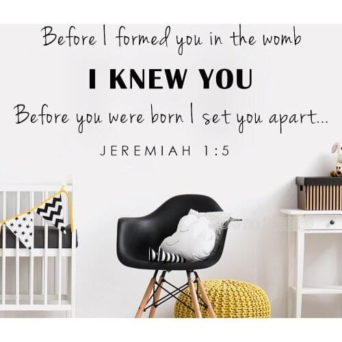 Jeremiah 1:5 Bible Verse Wall Sticker Before I formed you in the womb... Vinyl Wall Decal Quotes Bedroom Stickers Muraux LC726