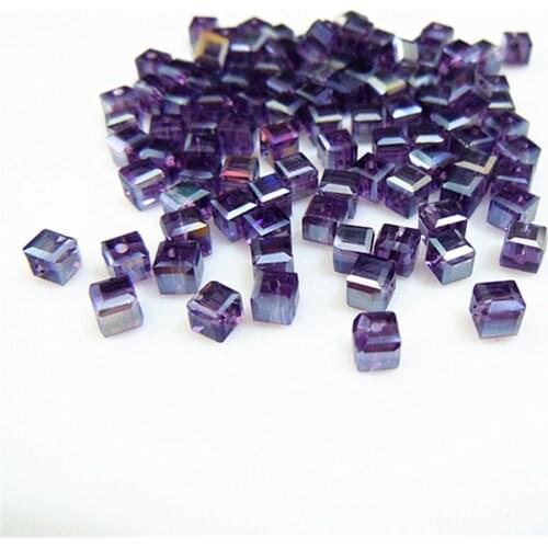 Isywaka 100pcs Cube 4mm Purple AB Color Square Austria Crystal Beads Glass Beads Loose Spacer Bead for DIY Jewelry Making